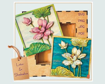 Digitaal, direct downloaden, lasergesneden bestand, meerlaagse lotusbloem met Shadowbox-frame