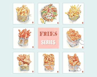 Aquarelprint, frietjes-op bestelling gemaakt