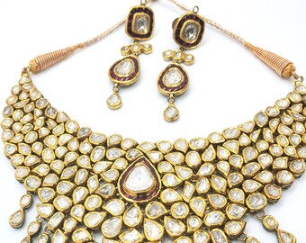 Mughal 18KT Rose Cut Diamond Necklace With Earrings