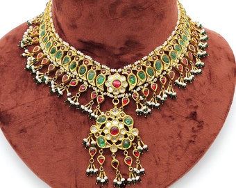 22kt Gold Indian Peacock Necklace  with Rose Cut Diamond