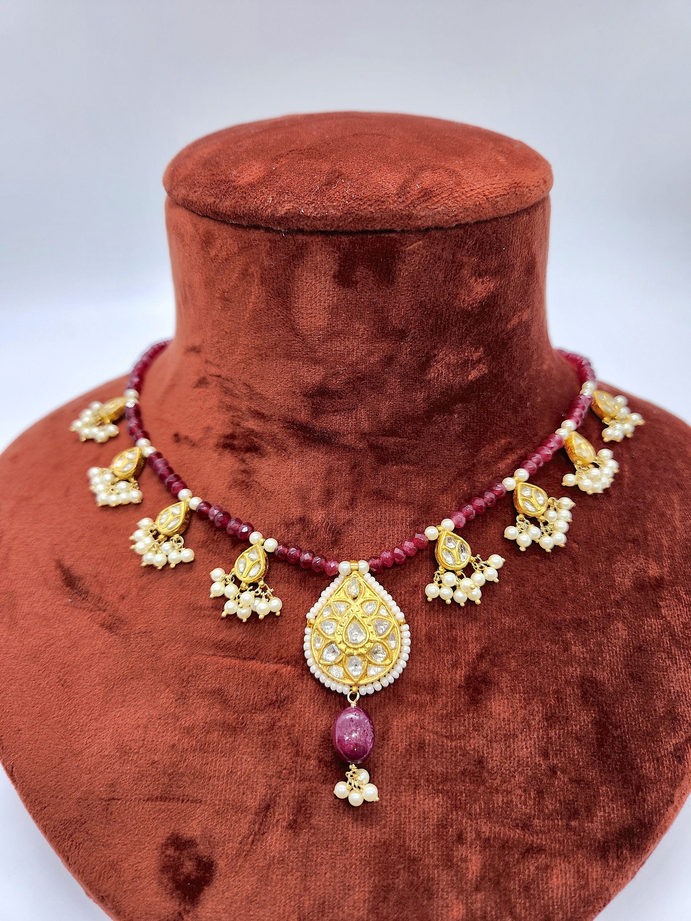 22k Gold Ruby Diamond Necklace Set Etsy