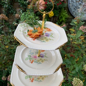Sweet Shabby Chic Vintage Serving Tray Cake Stand / Tier tea party tray cupcakes feminine Salem China