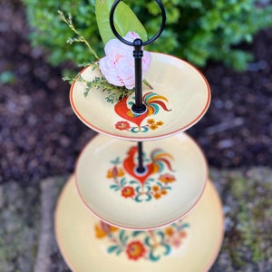 Reveille Rooster Tiered Serving Piece TST Tiered Serving Piece Cake Stand High Tea Tea Party Country Rooster