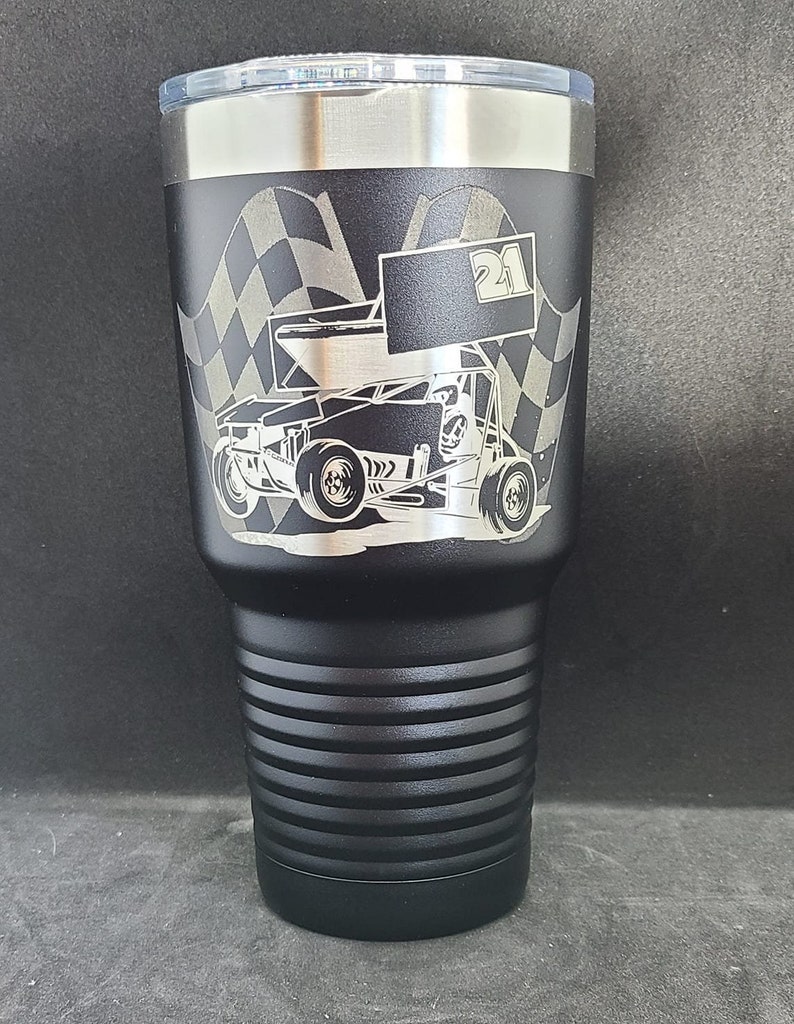 Two Tone Image of Sprint Car With Checkered Flags Etsy