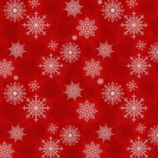 HOLIDAY LANE SNOWFLAKE Fabric - Red  by Henry Glass Fabrics Sold By The Half Yard for Quilting, Sewing, Crafts and More!