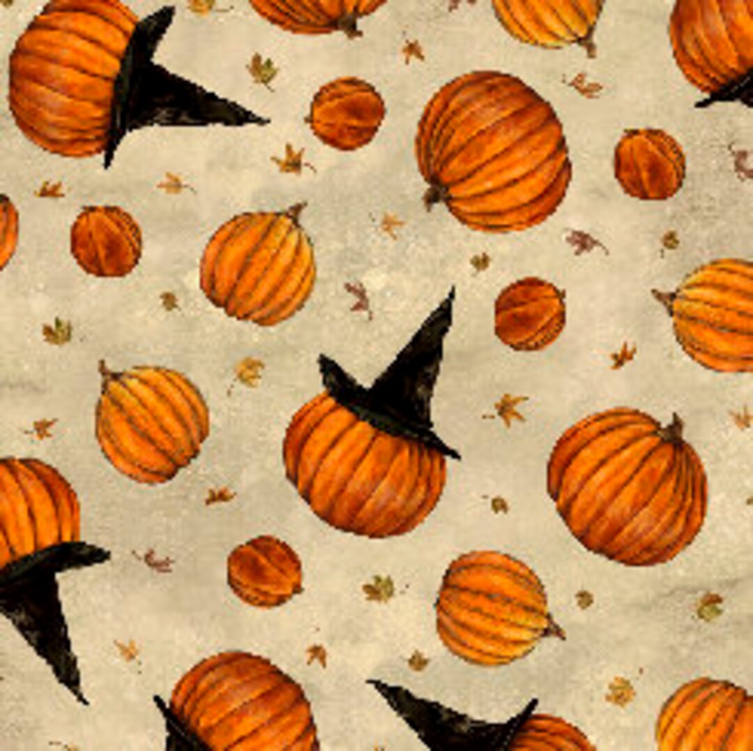 All Hallow's Eve Tossed Pumpkins Cream Cotton Fabric From QT Fabrics ...