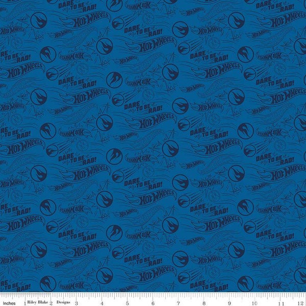 HOT WHEELS BLUE- Dare To Be Rad - Fabric Sold By The Half Yard by Riley Blake Designs - Premium Quilting Cotton For Quilting, Sewing Crafts