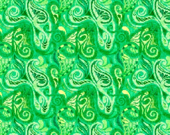 AMBIANCE PAISLEY GREEN Premium Quilting Cotton By The Half Yard