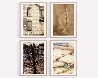 Countryside Printable Rustic Farmhouse Digital Download Beige Farm Decor Printable Set of Four Rustic Print Set of 4 Country Nature Wall Art