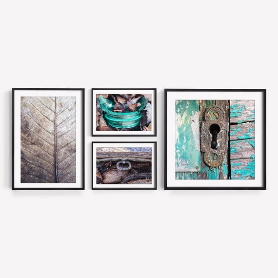 Rustic Farmhouse Print Set Digital Country Prints Vintage Cabin Woods Wall Art Teal Brown Wall Art Woods Nature Printable Turquoise Set of 4