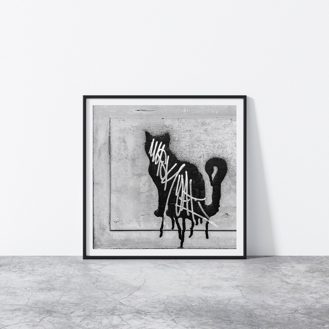 Street Art Printable, Graffiti Wall Art, Black White Cat Print, Banksy ...