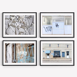 Architecture Print Set, Printable Set of 4, Rustic Industrial Wall Art Blue Urban Printables Old Building Prints Pittsburgh Digital Download