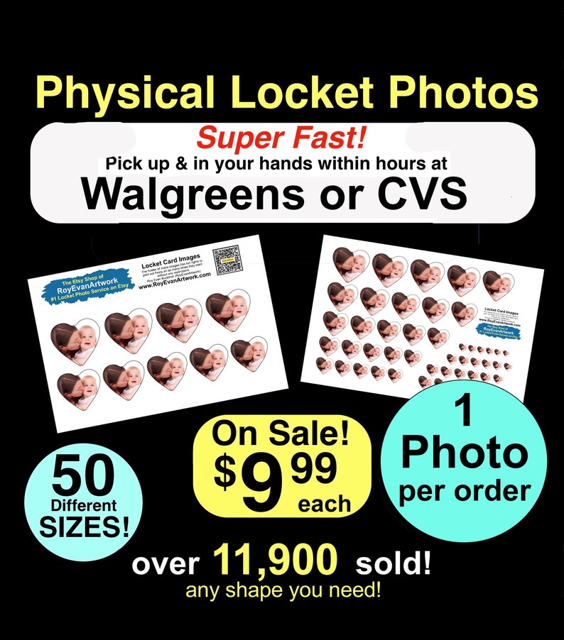 Physical Locket Photos 50 different sizes. Pick up at Walgreens within hours You pay 84 cents in store Mother's Day Birthday image 1