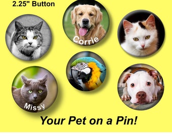 2.25" Button - "Your Pet" Pin on Button - Custom made personalized Buttons - with or without text - free shipping