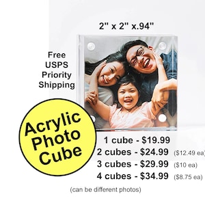 Acrylic Photo Cube - 2&quot;x2&quot; Acrylic Photo Block - Your Photo - Gift - Keepsake - Desk Decor -Mom