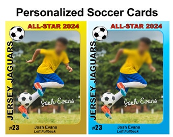 5 Personalized Soccer Card Photos - Laminated - Your Photo In a Sports Card - Best Seller