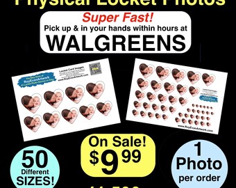 Physische Medaillon Fotos - 50 verschiedene Größen. -Abholung bei Walgreens innerhalb weniger Stunden (Sie zahlen 84 Cents im Laden) - Muttertag - Geburtstag