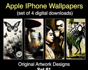 Apple iPhone Wallpapers Set #1 - Set of 4 Digital Downloads - Original Artwork Designs - Stylish -