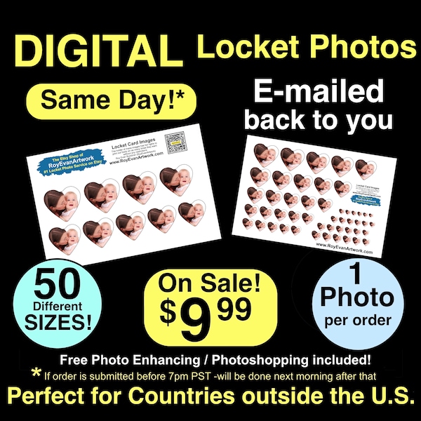 Digital Locket Photo Cards - 50 sizes -  24 hours or less - All Shapes -Free Photo Enhancing - Anniversary Wedding Valentines Day  Christmas