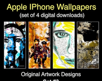 Apple iPhone Wallpapers Set#3 - Set of 4 Digital Downloads - Original Artwork Designs - Stylish -