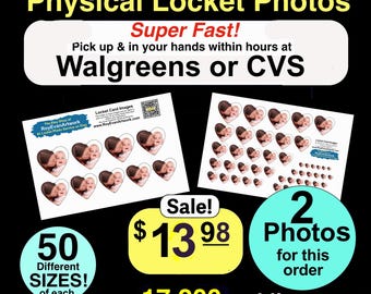 2 Locket  Photos Sets- Fifty sizes of each - Free Photo Enhancing/Photoshopping -Just Pick up from your Local Walgreens or CVS