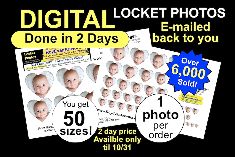 Digital Locket Photo Cards - 50 sizes -  48 hr. Service- All Shapes - Birthday -Anniversary - Wedding - Valentines Day - Christmas 