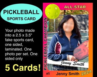 5 Personalized Pickleball Sports Card Photos - Laminated - Your Photo In a  Fake Sports Card - Best Seller