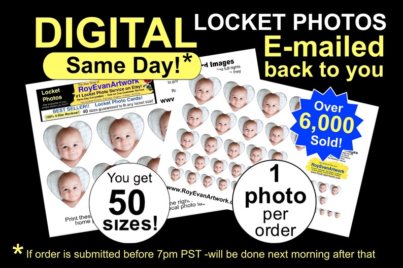 Digital Locket Photo Cards - 50 sizes -  Same Day - All Shapes - Birthday -Anniversary - Wedding - Valentines Day -Memories - Christmas 