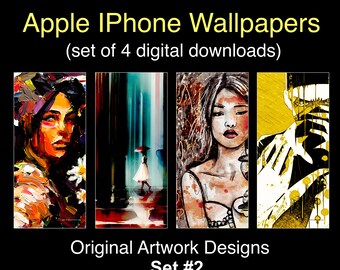 Apple iPhone Wallpapers Set#2- Set of 4 Digital Downloads - Original Artwork Designs - Stylish -