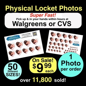 Physical Locket Photos- 50 different sizes. -Pick up at Walgreens within hours (You pay 84 cents in store) - Mother's Day - Birthday