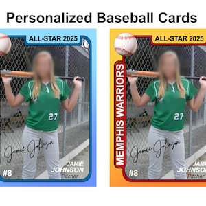5 Personalized Baseball Card Photos - Laminated - Your Photo In a Baseball Card - Little League - Softball - Digital Image - Best Seller