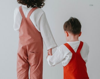 DYLAN Washed cotton Dungarees girls, boys unisex.