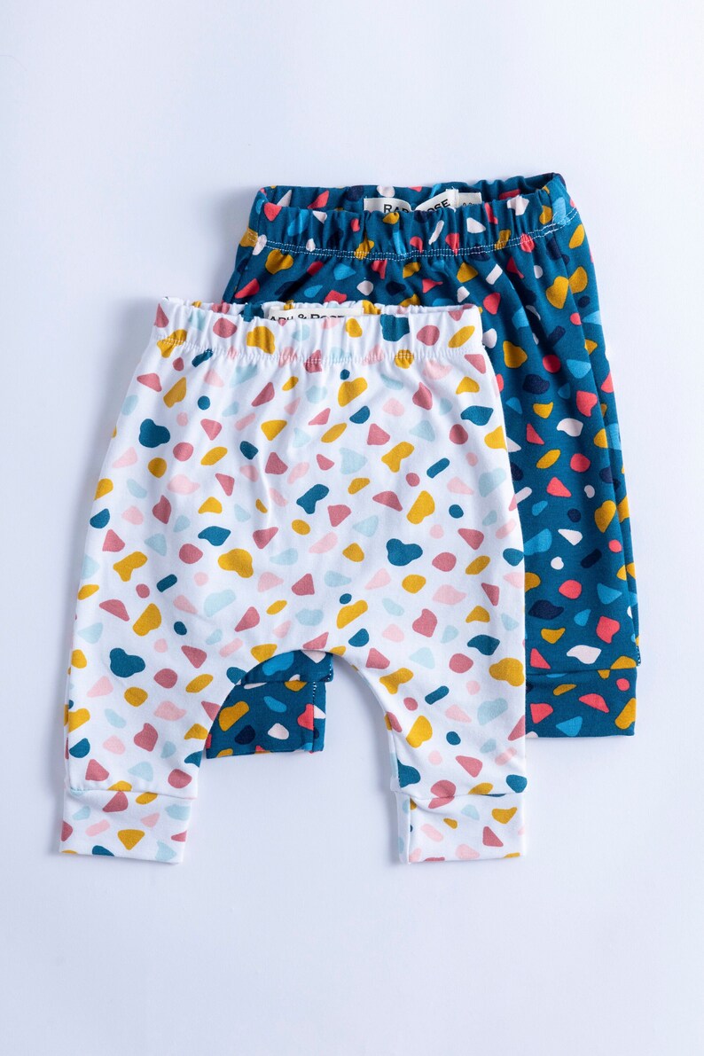 Childrens colourful leggings in blue & white