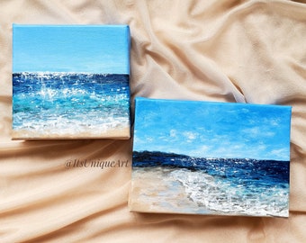 Seascape original acrylic painting | size 5x5 & 5x7 | Gallery wrapped canvas
