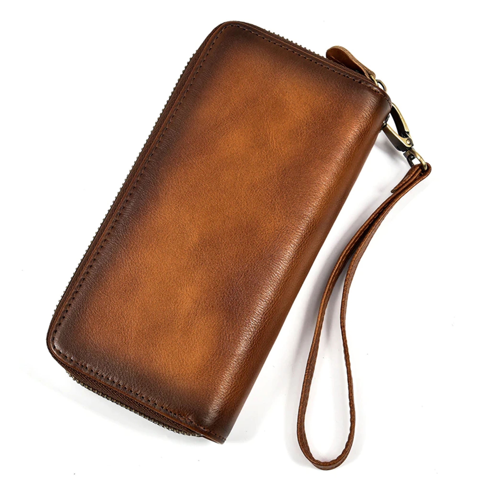 New Double Zip Vintage Leather Wallet ,genuine Leather Wallet , Wallet