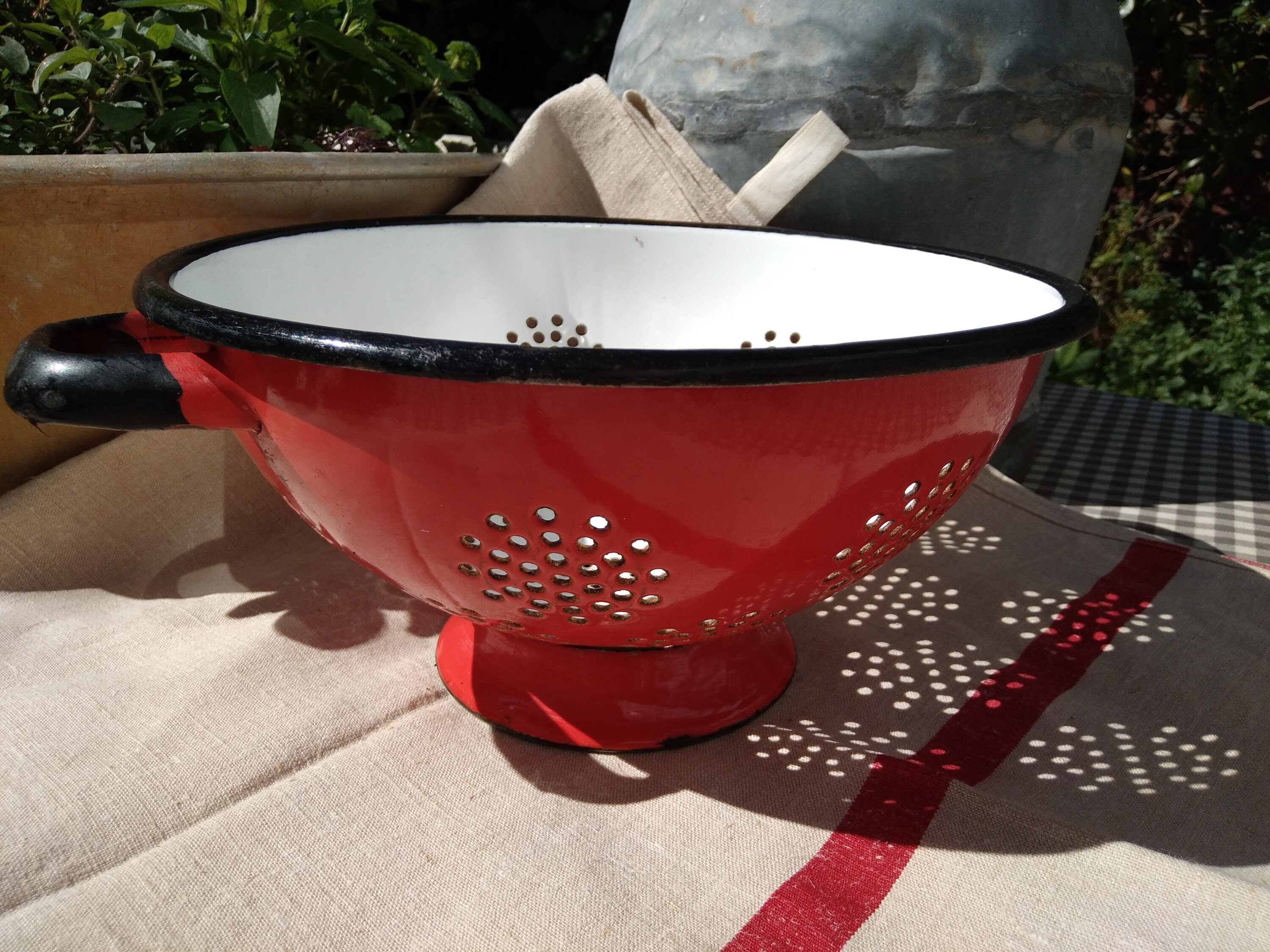 French Vintage Red Enamel Colander Etsy UK