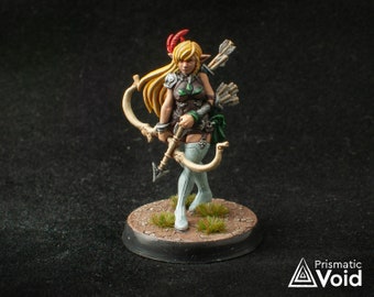 Female Wood Elf Ranger - miniature for Dungeons & Dragons, tabletop RPG, wargames like Kings of War or Frostgrave, and boardgames