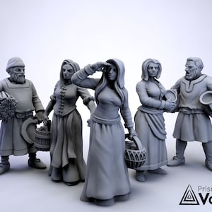 Commoners / Villagers miniatures for Dungeons & Dragons, tabletop RPG, Kings of War Villagers