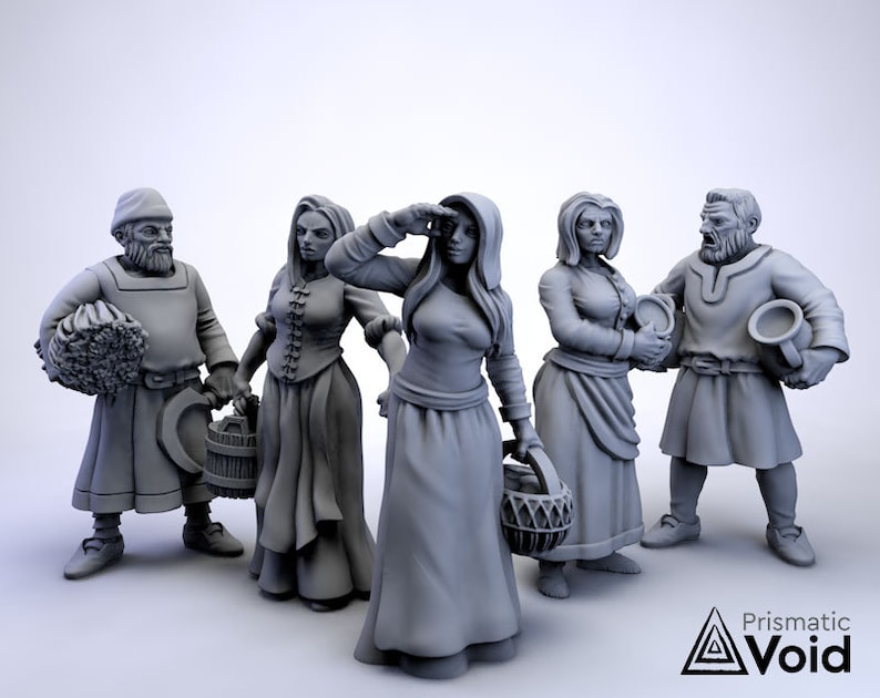 Commoners / Villagers miniatures for Dungeons & Dragons, tabletop RPG, Kings of War Villagers