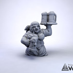 Dwarf Female Bartender - miniature for Dungeons & Dragons, tabletop RPG