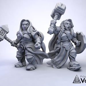 Dwarven Female Paladins / Clerics / Fighters - miniatures for Dungeons & Dragons, RPG, Kings of War