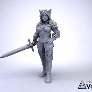 Female Half-Tabaxi Adventurer / Animalfolk Fighter - miniature for Dungeons & Dragons, Pathfinder, tabletop RPG
