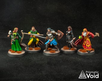 Adventurers Party / Good Heroes - Druid, Monk, Rogue, Fighter, Wizard - miniatures for Dungeons & Dragons, tabletop RPG