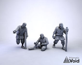 Human Beggars / Paupers - miniatures for Dungeons & Dragons, tabletop RPG, Kings of War or Frostgrave