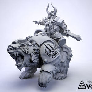Dwarven King on the Warbear - miniature for Dungeons & Dragons, tabletop RPG, Kings of War
