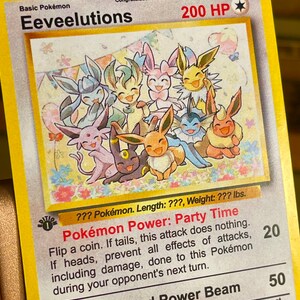 Cartes Pokemon vintage Eeveelutions Party Time, style WotC - Eevee, Espeon, Leafeon, Umbreon, Jolteon, Flareon