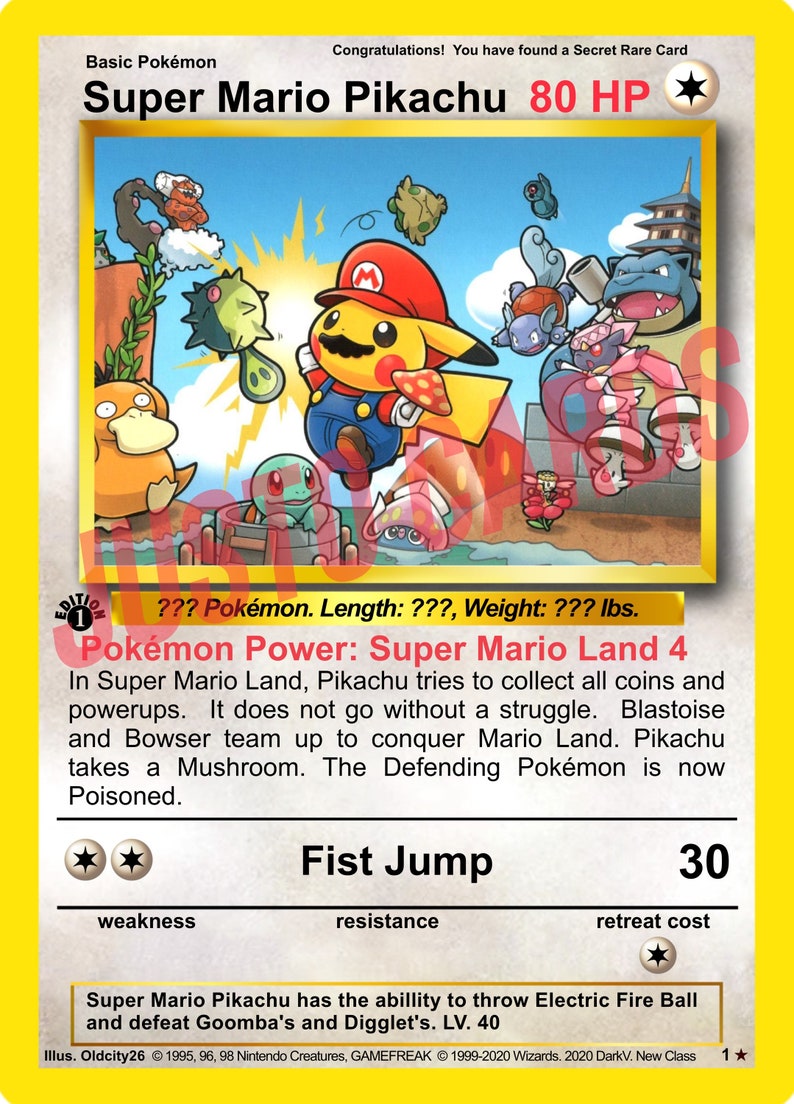 Super Mario Pikachu WotC Classic Custom Style Pokemon Card Etsy Canada