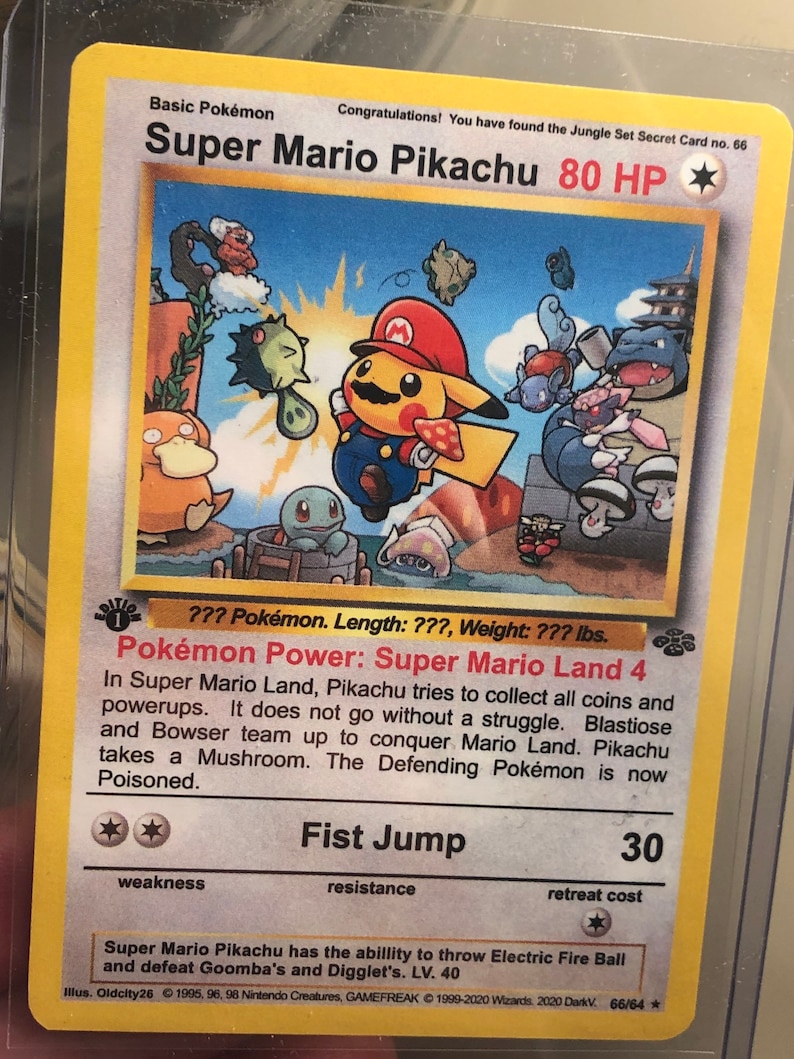 Super Mario Pikachu Wotc Classic Custom Style Pokemon Card Etsy