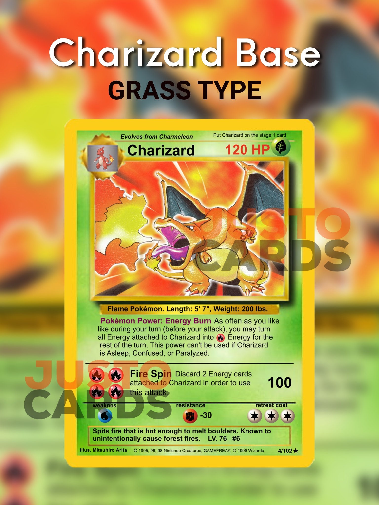 Charizard Grass Type Alternate Art Pokemon Card Custom -  Israel
