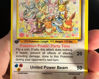 Eeveelutions Party Time Vintage Pokemon Card Art Wotc Style 